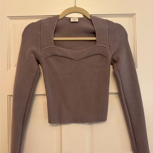 Ribbed Long Sleeve abercrombie Top in Taupe/purple